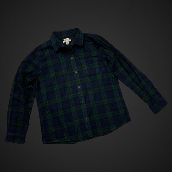 LL Bean Scotch Plaid Flannel Shirt Relaxed Fit Blue Green Womens Medium 273137 - Picture 1 of 7